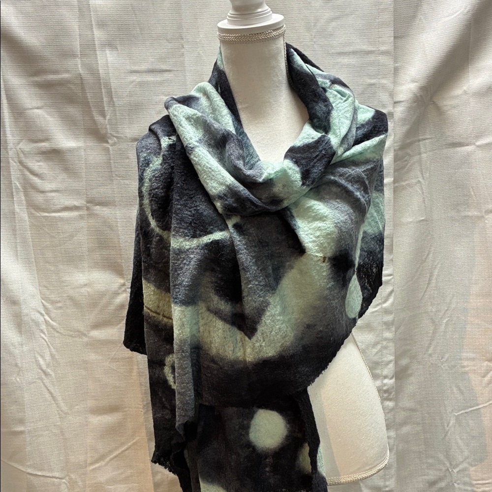 Abstract Black and Mint and Gray Shawl